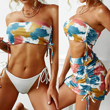 3pc Summer Swimsuit Women's Swimwear Tie-dye Split Sexy Bikini Bandage Bathing Suit Swim Beachwear Bikinis Set With Beach Dress 2024 - buy cheap