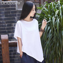 Camiseta feminina de algodão com gola redonda, camisa solta casual plus size de verão b150 2024 - compre barato