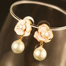 Real Rose Brand Flower Pearl Pendant Earring Female Party Earring Fine Pearl Jewelry 2024 - buy cheap