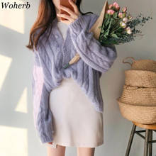 Woherb корейские женские кардиганы 2021, свитер, однотонная Свободная трикотажная одежда карамельных цветов, вязаный свитер, пальто, повседневный вязаный кардиган, верхняя одежда 2024 - купить недорого