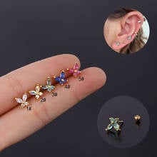 New 1PC 20G Rainbow CZ Butterfly Cartilage Stud Earrings Stainless Steel Helix Tragus Conch Screw Back Earrings Piercing Jewelry 2024 - buy cheap