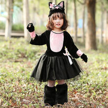 Umorden Kids Child Cute Pink Black Cat Kitty Costume Cosplay Fantasia Halloween Costumes for Girls Art Photography Dress 2024 - buy cheap