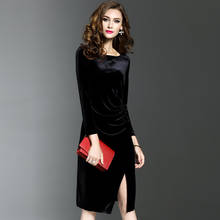2020 элегантные офисные платья для женщин, бархатное платье с длинным рукавом, винтажное черное облегающее платье, женская одежда на весну и осень YQ089 2024 - купить недорого
