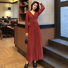 Autumn New Fashion Women Long Sleeve Maxi Dress Draped High Waist Elegant Long Dress Women Shiny Sexy Party Dresses Vestidos 2024 - buy cheap