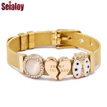 Seialoy 10mm aço inoxidável malha pulseiras para mulheres homens melhor amigo coração charme frisado relógio cinto pulseira jóias 2024 - compre barato