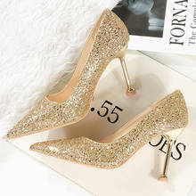 2020 Woman 9.5cm High Heels Sexy Fetish Female Stiletto Sequins Glitter Bling Scarpins Gold Pumps Bright Wedding Bridal Shoes 2024 - buy cheap