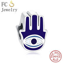 FC Jewelry Fit-pulsera con abalorios, brazalete de plata 925, esmalte azul, mal de ojo, Hamsa, Fátima, fabricación de cuentas Berloque DIY 2024 - compra barato