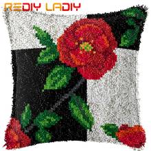 Latch Hook Cushion Red Puppy Flowers Pillow Case Printed Color Canvas Acrylic Yarn Latched Hook Pillow Crochet Cushion Cover Kit 2024 - buy cheap