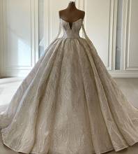 Vestidos de novia 2021 a linha vestidos de casamento v decote contas de cristal mangas compridas vestidos de noiva mariage vestidos de noiva 2024 - compre barato