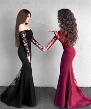 Black Muslim Evening Dresses Mermaid Long Sleeves Appliques Lace Dubai Saudi Arabia Long Prom Dress Gown Robe De Soiree 2024 - buy cheap