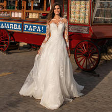 Smileven vestido de casamento de renda pura manga longa boho vestidos de noiva vestido de noiva uma linha tule vestidos de casamento feito sob encomenda 2024 - compre barato