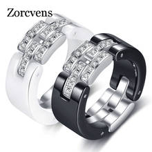 ZORCVENS 2022 New Black White Ceramic Wedding Ring 8MM Width White Cubic Zirconia Wedding Engagement Rings for Woman 2024 - buy cheap