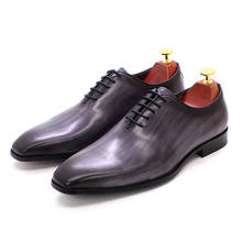 Zapatos Oxford de cuero para hombre, calzado Formal de boda, hecho a mano, corte completo, Oxford, talla 47, 13, gris y marrón 2024 - compra barato