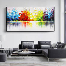 Pintura al óleo de árbol colorido, lienzo de paisaje, Cuadros, carteles impresos, arte de pared para sala de estar, decoración del hogar (sin marco) 2024 - compra barato