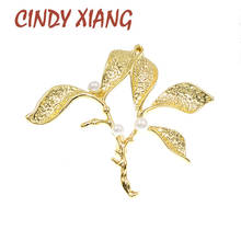 CINDY XIANG Gold Flower Plant Brooches Women Wedding Party Brooch Pins Gifts Simulated Pearls Simple Pin Dress Coat Accessories 2024 - buy cheap