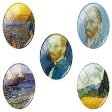 TAFREE-pintura al óleo de girasol de Van Gogh, ovalada, 18x25mm, fotos s/lote, cabujón de cristal, cúpula, parte trasera plana, joyería ZZ92 2024 - compra barato