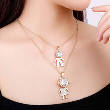 New Luxury Big Crystal Boy Girl Kids Pendant Necklaces for Women Gold Color Double Layer Beads Chain Necklace Fashion Jewellery 2024 - buy cheap