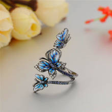 Винтажное женское кольцо с синей эмалью, большое Винтажное кольцо, Черное золото, тонкие обручальные кольца для женщин, панк, кристальная бабочка, обручальное кольцо 2024 - купить недорого