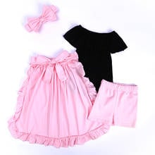 Conjunto de roupas femininas da moda para bebês, conjunto com 4 peças, camiseta e shorts, saia e faixa de cabelo, roupa para meninas e crianças 2024 - compre barato