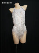 white Sparkly Rhinestones Tassel Leotard Nightclub Dance DS Show Stage Wear Stretch Bodysuit Party Female Singer Outfit 2024 - buy cheap