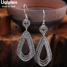 Uglyless Vintage Marcasite Earrings for Women Hollow Water Drop Earrings 925 Sterling Thai Silver Brincos Garnet Jewelry E1525 2024 - buy cheap