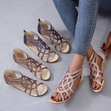 2021 verão mulher slides sandálias apartamentos moda estilo romano strass dedo do pé aberto sapatos femininos zapatos de mujer plus size 36-43 2024 - compre barato