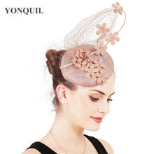 Sinamay-Sombrero de 4 capas para mujer, tocado elegante de alta calidad, moda nupcial, velos florales, accesorios para bodas 2024 - compra barato