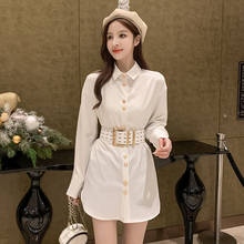 YAMDI single-brested solid belt long sleeve 2020 dresses korean woman elegant spring summer a-line mini dress women party vintag 2024 - buy cheap