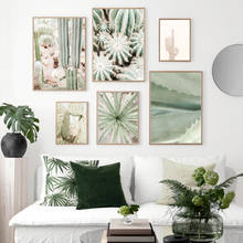 Cacto folhas verdes nórdicas, posteres e impressões, planta tropical, arte de parede, pintura em tela, imagens para sala de estar, decoração de casa 2024 - compre barato