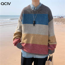 Мужской пуловер в стиле ретро в полоску со вставками, универсальный вязаный свитер, Мужская модная свободная уличная одежда оверсайз, Уютная теплая Повседневная одежда для мужчин 2024 - купить недорого