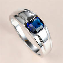 Роскошное обручальное кольцо с синим кристаллом для мужчин и женщин, обручальное кольцо серебряного цвета с маленьким квадратным цирконием, обручальное кольца для мужчин и женщин 2024 - купить недорого