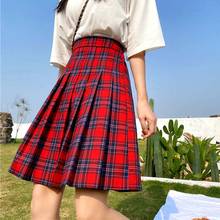 Новая летняя японская плиссированная юбка Kawaii с высокой талией, милая клетчатая юбка, женская модная форма, крутая красная мини-юбка для девочек 2024 - купить недорого