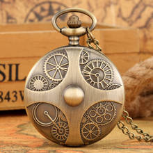 Antique Vintage Bronze Gear Design Quartz Pocket Watch Cross Retro Pendant Gears Chain Necklace Collectibles Gifts for Men Women 2024 - buy cheap