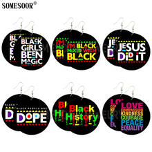 SOMESOOR Mixed 6 Pairs Sale Black Girls Benn Magic Jesus Did It Slogan Wooden Both Sides Printing Dangle Earrings For Women 2024 - buy cheap