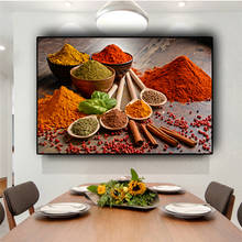 Pintura en lienzo para cocina, lienzo con granos coloridos, especias, cuchara, carteles e impresiones escandinavos, arte de pared, imagen de comida para sala de estar 2024 - compra barato