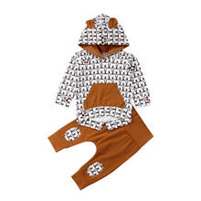 2020 conjuntos de roupas 2 peças para bebês meninas outono inverno manga longa com capuz estampa de ursos de desenho animado blusa + calça 0-24m 2024 - compre barato