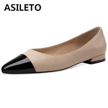 Asileto novo 2021 mulher sapatos planos apontou toe couro genuíno retalhos pérola deslizamento-em tamanho grande 40 casual data damasco c2310 2024 - compre barato