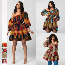 Новинка 2020, модные африканские платья для женщин, летние платья с наклонным плечом, два вида одежды, Дашики, Африканский стиль, принт, богатый Базен, топ Dashiki 2024 - купить недорого