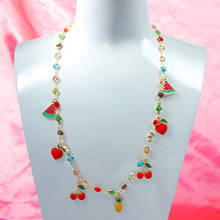 Colar com pingente de cristal cereja vermelha, colar feminino com strass de frutas fofas e doces 2024 - compre barato