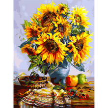 Sunflowers flor diy bordado 11ct kits de ponto cruz bordado bordado artesanato conjunto algodão linha impressa lona casa atacado 2024 - compre barato