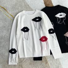 ladies 2021 fashion new long sleeve sexy casual lips fringed cashmere sweater 1023 2024 - buy cheap