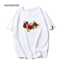 MOINWATER-camisetas de algodón con flores para mujer, camisetas populares de algodón informales, de manga corta Camiseta cómoda para mujer, Tops MT1979 2024 - compra barato