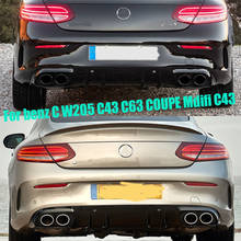 For Mercedes-Benz C-Class W205 C43 C63 Coupe 2015-2019 Rear Bumper Diffuser Lip with Exhaust Tips Modified C43 style 2024 - buy cheap