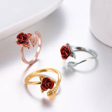 Женское кольцо с красными розами и листьями, Открытое кольцо с изменяемым размером, кольца для женщин, подарок на день Святого Валентина, ювелирное изделие 2024 - купить недорого