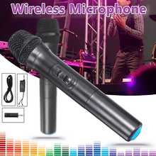 Microfone sem fio usb 3.5mm uhf, microfone portátil de 2 canais com receptor de distância de 50m para karaoke 2024 - compre barato