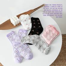 Women's Socks Japaese Kawaii Cute Floral Print Ruffle Socks Solid Black White Long Socks for Women Harajuku Vintage Streetwear 2024 - buy cheap