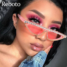 Gafas de sol Vintage con forma de ojo de gato para mujer, anteojos de sol femeninos pequeños con cristales de Diamante, de marca de lujo, color rosa, 2021 2024 - compra barato