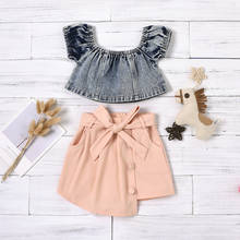 FOCUSNORM 1-6Y Fashion Infant Girls Clothes Sets Denim Solid Off Shoulder T Shirts Tops Bow A-Line Skirts 2024 - buy cheap