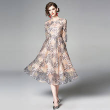 ZAWFL Europe Luxury Design Elegant Women 2021 Summer Vintage 3/4 Sleeves Embroidery Lace A line Dress Banquet Party Vestidos 2024 - buy cheap