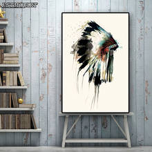 Oil Painting on Canvas Posters Native Pretty Feather Headdress  and Prints Scandinavian Wall Art Picture for Living Room 2024 - buy cheap